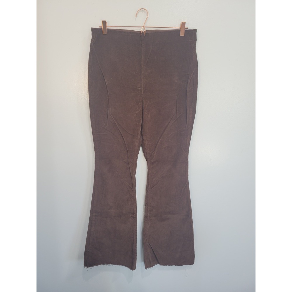 Knox Rose Brown Corduroy Flare Pants High Rise Raw Hem Size L Pull On Boho Retro
